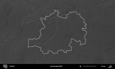 powiat gostynski. Polonya 'nın idari bölgesini gri ölçekli bir yükseklik haritasında özetledim