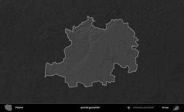 powiat gostynski. Polonya 'nın idari bölgesi kararmış bir gri tonlama yükseklik haritasına vurgulandı ve özetlendi