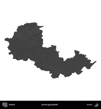 powiat gostyninski. Polonya 'nın idari bölgesi gri ölçekli yükseklik haritasında beyaza izole edildi