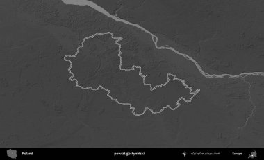 powiat gostyninski. Polonya 'nın idari bölgesini gri ölçekli bir yükseklik haritasında özetledim