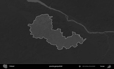 powiat gostyninski. Polonya 'nın idari bölgesi kararmış bir gri tonlama yükseklik haritasına vurgulandı ve özetlendi