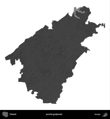 powiat grajewski. Polonya 'nın idari bölgesi gri ölçekli yükseklik haritasında beyaza izole edildi