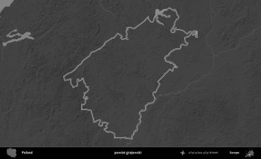 powiat grajewski. Polonya 'nın idari bölgesini gri ölçekli bir yükseklik haritasında özetledim