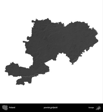powiat grojecki. Polonya 'nın idari bölgesi gri ölçekli yükseklik haritasında beyaza izole edildi