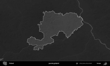 powiat grojecki. Polonya 'nın idari bölgesi kararmış bir gri tonlama yükseklik haritasına vurgulandı ve özetlendi