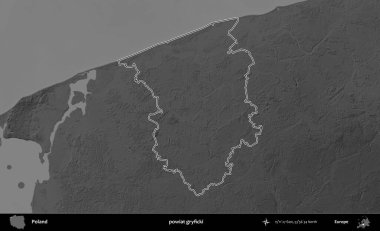 powiat gryficki. Polonya 'nın idari bölgesini gri ölçekli bir yükseklik haritasında özetledim