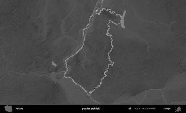 powiat gryfinski. Polonya 'nın idari bölgesini gri ölçekli bir yükseklik haritasında özetledim