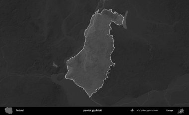 powiat gryfinski. Polonya 'nın idari bölgesi kararmış bir gri tonlama yükseklik haritasına vurgulandı ve özetlendi