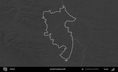 powiat hrubieszowski. Polonya 'nın idari bölgesini gri ölçekli bir yükseklik haritasında özetledim