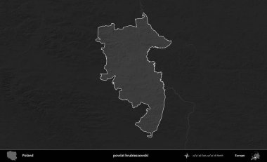 powiat hrubieszowski. Polonya 'nın idari bölgesi kararmış bir gri tonlama yükseklik haritasına vurgulandı ve özetlendi
