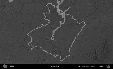 gmina Ilawa. Polonya 'nın idari bölgesini gri ölçekli bir yükseklik haritasında özetledim