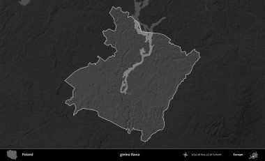 gmina Ilawa. Polonya 'nın idari bölgesi kararmış bir gri tonlama yükseklik haritasına vurgulandı ve özetlendi