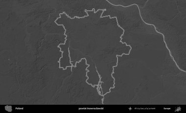 powiat inowroclawski. Polonya 'nın idari bölgesini gri ölçekli bir yükseklik haritasında özetledim