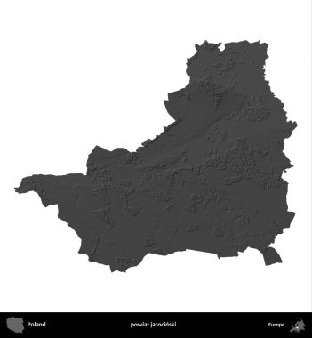 powiat jarocinski. Polonya 'nın idari bölgesi gri ölçekli yükseklik haritasında beyaza izole edildi