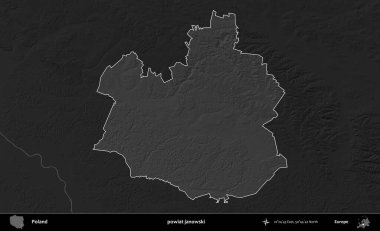 powiat janowski. Polonya 'nın idari bölgesi kararmış bir gri tonlama yükseklik haritasına vurgulandı ve özetlendi