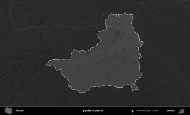 powiat jarocinski. Polonya 'nın idari bölgesi kararmış bir gri tonlama yükseklik haritasına vurgulandı ve özetlendi