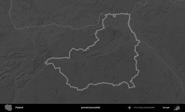 powiat jarocinski. Polonya 'nın idari bölgesini gri ölçekli bir yükseklik haritasında özetledim