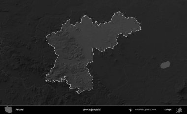 powiat jaworski. Polonya 'nın idari bölgesi kararmış bir gri tonlama yükseklik haritasına vurgulandı ve özetlendi