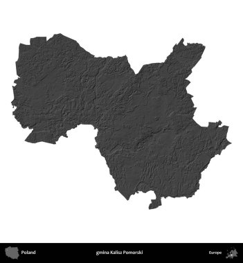 gmina Kalisz Pomorski. Polonya 'nın idari bölgesi gri ölçekli yükseklik haritasında beyaza izole edildi