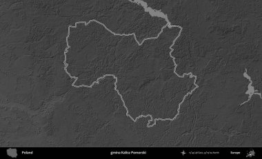 gmina Kalisz Pomorski. Polonya 'nın idari bölgesini gri ölçekli bir yükseklik haritasında özetledim