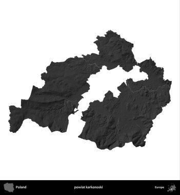 powiat karkonoski. Polonya 'nın idari bölgesi gri ölçekli yükseklik haritasında beyaza izole edildi