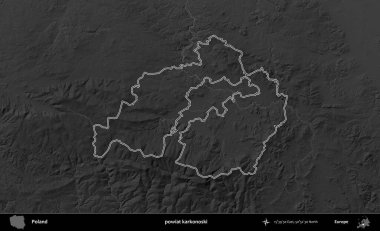 powiat karkonoski. Polonya 'nın idari bölgesini gri ölçekli bir yükseklik haritasında özetledim