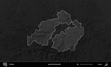 powiat karkonoski. Polonya 'nın idari bölgesi kararmış bir gri tonlama yükseklik haritasına vurgulandı ve özetlendi