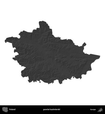 powiat kazimierski. Polonya 'nın idari bölgesi gri ölçekli yükseklik haritasında beyaza izole edildi