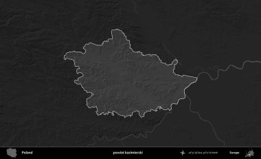 powiat kazimierski. Polonya 'nın idari bölgesi kararmış bir gri tonlama yükseklik haritasına vurgulandı ve özetlendi