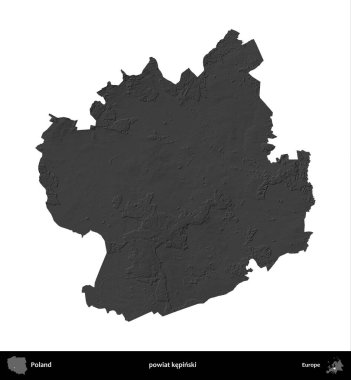 powiat kepinski. Polonya 'nın idari bölgesi gri ölçekli yükseklik haritasında beyaza izole edildi