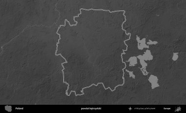 powiat ketrzynski. Polonya 'nın idari bölgesini gri ölçekli bir yükseklik haritasında özetledim