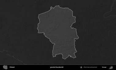 powiat kluczborski. Polonya 'nın idari bölgesi kararmış bir gri tonlama yükseklik haritasına vurgulandı ve özetlendi