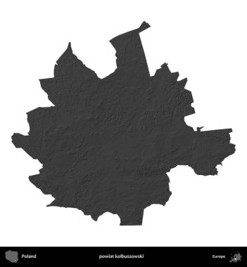 powiat kolbuszowski. Polonya 'nın idari bölgesi gri ölçekli yükseklik haritasında beyaza izole edildi