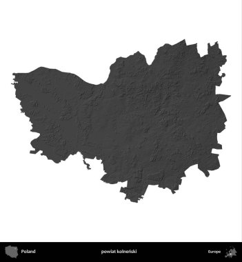 powiat kolnenski. Polonya 'nın idari bölgesi gri ölçekli yükseklik haritasında beyaza izole edildi