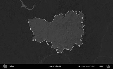 powiat kolnenski. Polonya 'nın idari bölgesi kararmış bir gri tonlama yükseklik haritasına vurgulandı ve özetlendi