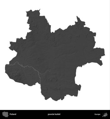powiat kolski. Polonya 'nın idari bölgesi gri ölçekli yükseklik haritasında beyaza izole edildi
