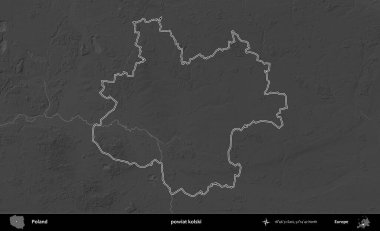 powiat kolski. Polonya 'nın idari bölgesini gri ölçekli bir yükseklik haritasında özetledim