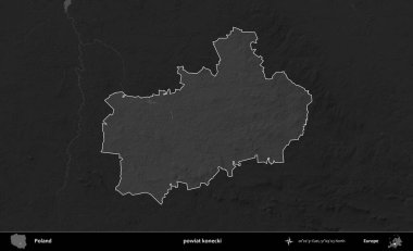 powiat konecki. Polonya 'nın idari bölgesi kararmış bir gri tonlama yükseklik haritasına vurgulandı ve özetlendi