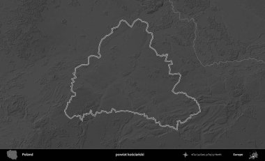powiat koscianski. Polonya 'nın idari bölgesini gri ölçekli bir yükseklik haritasında özetledim