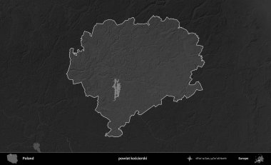 powiat koscierski. Polonya 'nın idari bölgesi kararmış bir gri tonlama yükseklik haritasına vurgulandı ve özetlendi