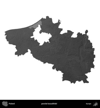 powiat koszalinski. Polonya 'nın idari bölgesi gri ölçekli yükseklik haritasında beyaza izole edildi
