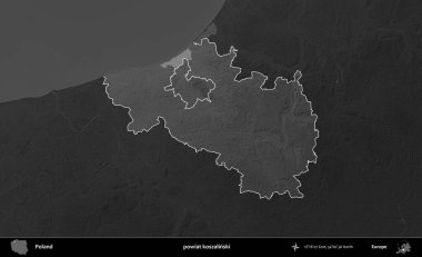 powiat koszalinski. Polonya 'nın idari bölgesi kararmış bir gri tonlama yükseklik haritasına vurgulandı ve özetlendi