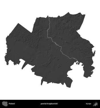 powiat krapkowicki. Polonya 'nın idari bölgesi gri ölçekli yükseklik haritasında beyaza izole edildi