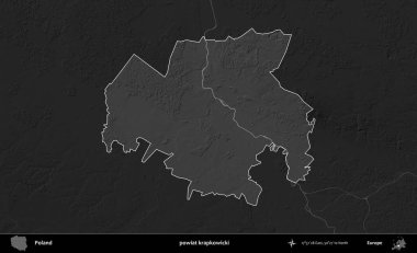 powiat krapkowicki. Polonya 'nın idari bölgesi kararmış bir gri tonlama yükseklik haritasına vurgulandı ve özetlendi