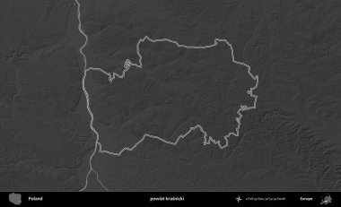 powiat krasnicki. Polonya 'nın idari bölgesini gri ölçekli bir yükseklik haritasında özetledim