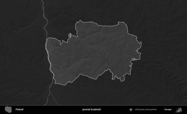 powiat krasnicki. Polonya 'nın idari bölgesi kararmış bir gri tonlama yükseklik haritasına vurgulandı ve özetlendi