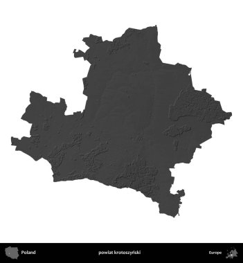 powiat krotoszynski. Polonya 'nın idari bölgesi gri ölçekli yükseklik haritasında beyaza izole edildi
