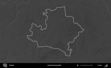 powiat krotoszynski. Polonya 'nın idari bölgesini gri ölçekli bir yükseklik haritasında özetledim