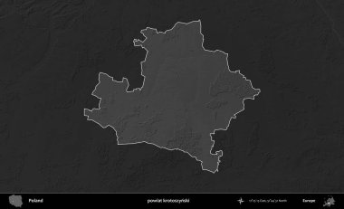 powiat krotoszynski. Polonya 'nın idari bölgesi kararmış bir gri tonlama yükseklik haritasına vurgulandı ve özetlendi