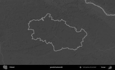 powiat kutnowski. Polonya 'nın idari bölgesini gri ölçekli bir yükseklik haritasında özetledim